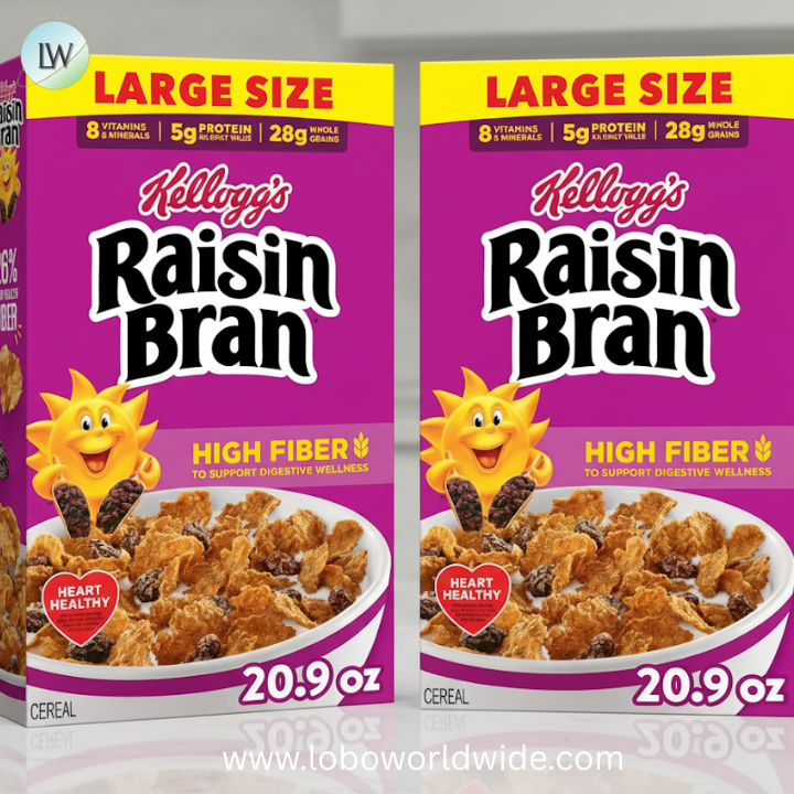 Kellogg’s Raisin Bran Breakfast Cereal, High Fiber, 28g Whole Grain, Large Size, 20.9 oz