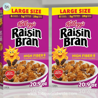 Kellogg’s Raisin Bran Breakfast Cereal, High Fiber, 28g Whole Grain, Large Size, 20.9 oz
