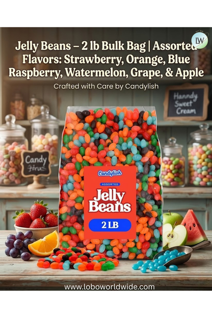 Jelly Beans – 2 lb Bulk Bag | Assorted Flavors: Strawberry Orange, Blue Raspberry, Watermelon, Grape, & Apple | Perfect for Candy Lovers, Parties, Easter & Gifting
