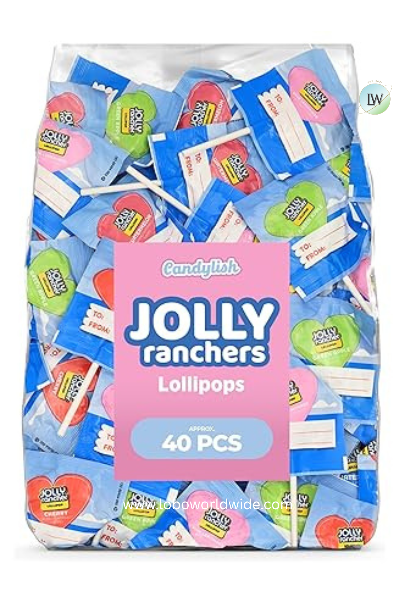 Jolly Ranchers Heart Lollipops – 40 Count Bag – Bulk Valentine Candy, Assorted Fruit Flavors – Heart-Shaped Lollipops for Parties, Classroom Exchange, Candy Buffets, and Gifting