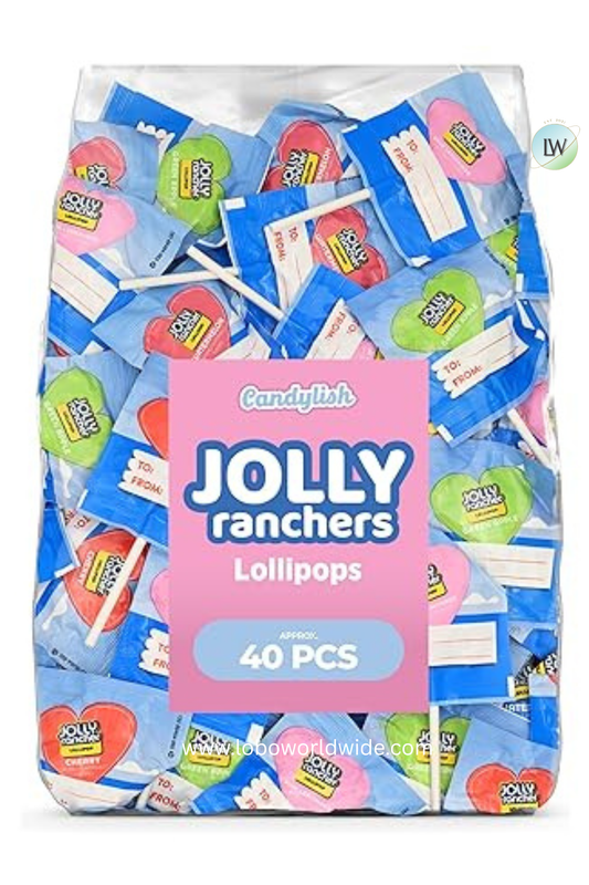 Jolly Ranchers Heart Lollipops – 40 Count Bag – Bulk Valentine Candy, Assorted Fruit Flavors – Heart-Shaped Lollipops for Parties, Classroom Exchange, Candy Buffets, and Gifting