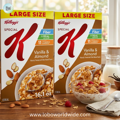 Kellogg's Special K Vanilla and Almond Breakfast Cereal, Good Source of Fiber, Large Size, 16.1 oz