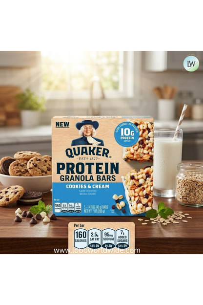 Quaker Protein Granola Bars, Cookies & Cream, 1.41 oz, 5 Count