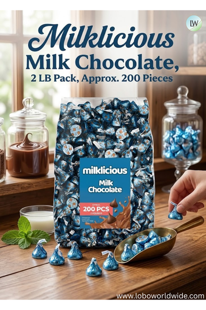 Milklicious Milk Chocolate, 2 LB Pack, Approx. 200 Pieces - Individually Wrapped, Bulk Candy for Parties and Gifts