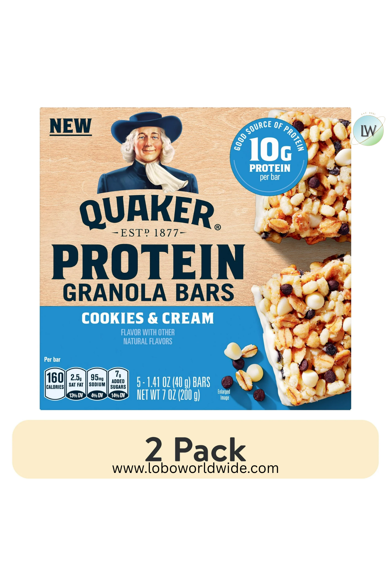 Quaker Protein Granola Bars, Cookies & Cream, 1.41 oz, 5 Count