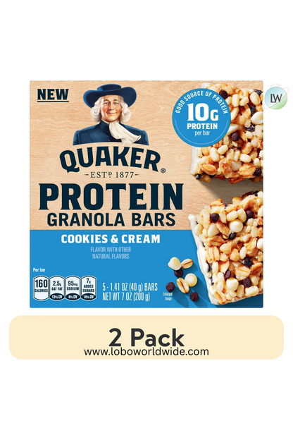 Quaker Protein Granola Bars, Cookies & Cream, 1.41 oz, 5 Count