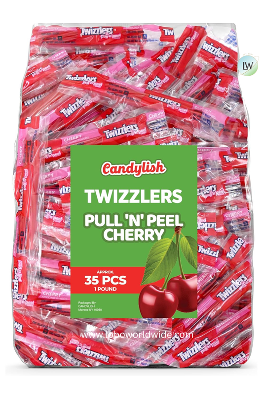 Twizlers Pull 'n' Peel Cherry Bulk Pack, 1 lb (Approx. 35 Pieces) - Fun and Delicious Cherry Flavored Licorice Candy