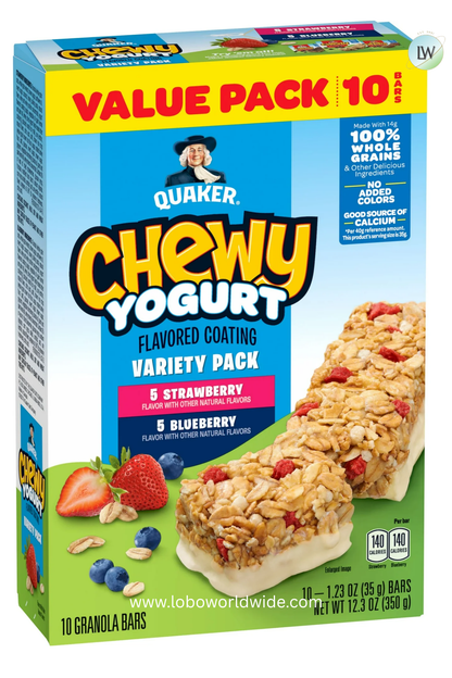 Quaker Chewy Yogurt Strawberry and Blueberry Variety Pack, 12.3 oz, 10 Count
