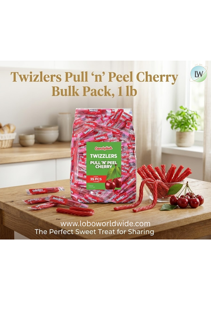 Twizlers Pull 'n' Peel Cherry Bulk Pack, 1 lb (Approx. 35 Pieces) - Fun and Delicious Cherry Flavored Licorice Candy