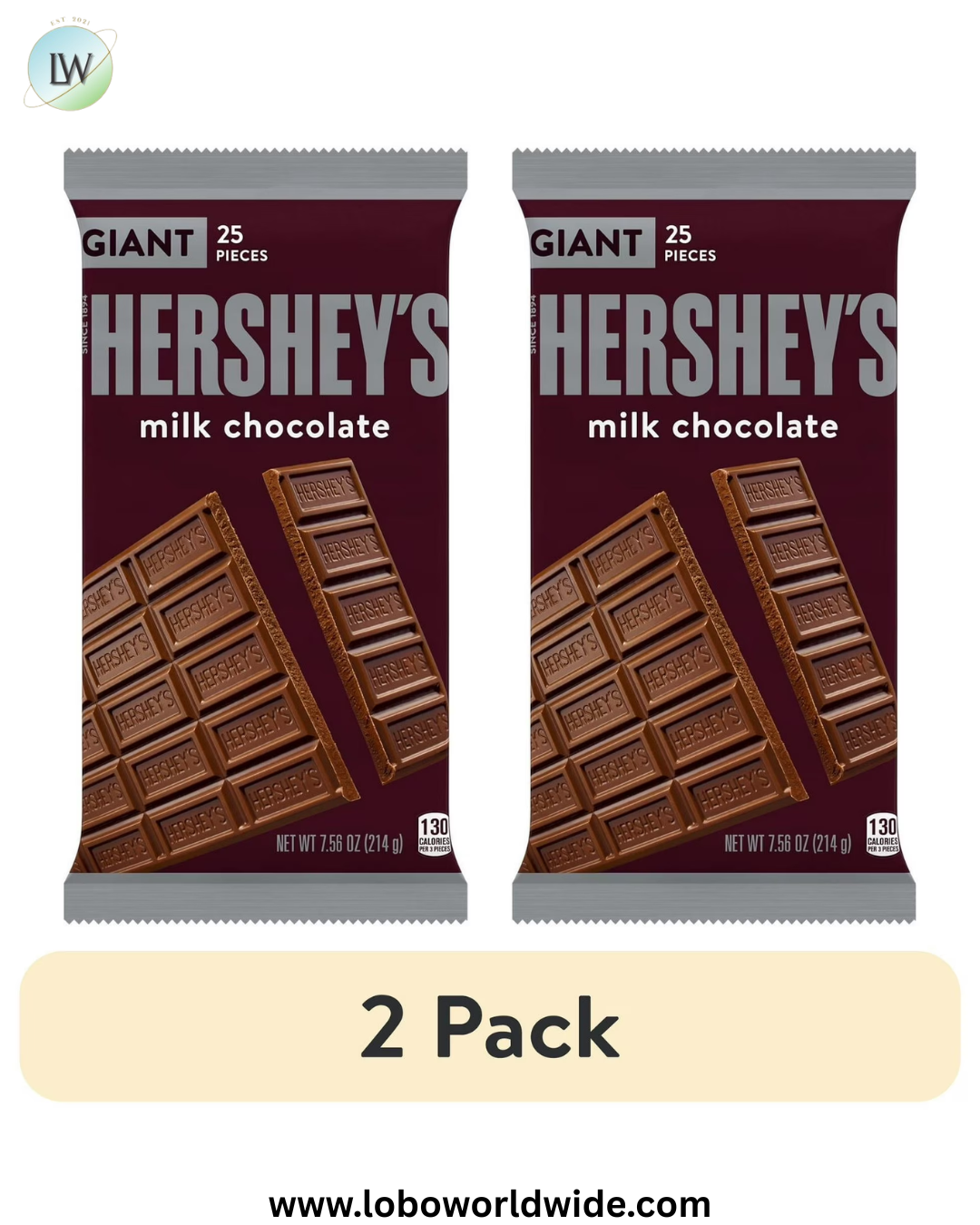 Hershey's Milk Chocolate Giant Candy, Bar 7.56 oz, 25 Pieces