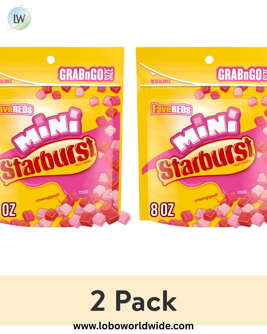 (2 pack) Starburst Favereds Minis Fruit Chewy Candy Grab N Go, 8 oz Bag