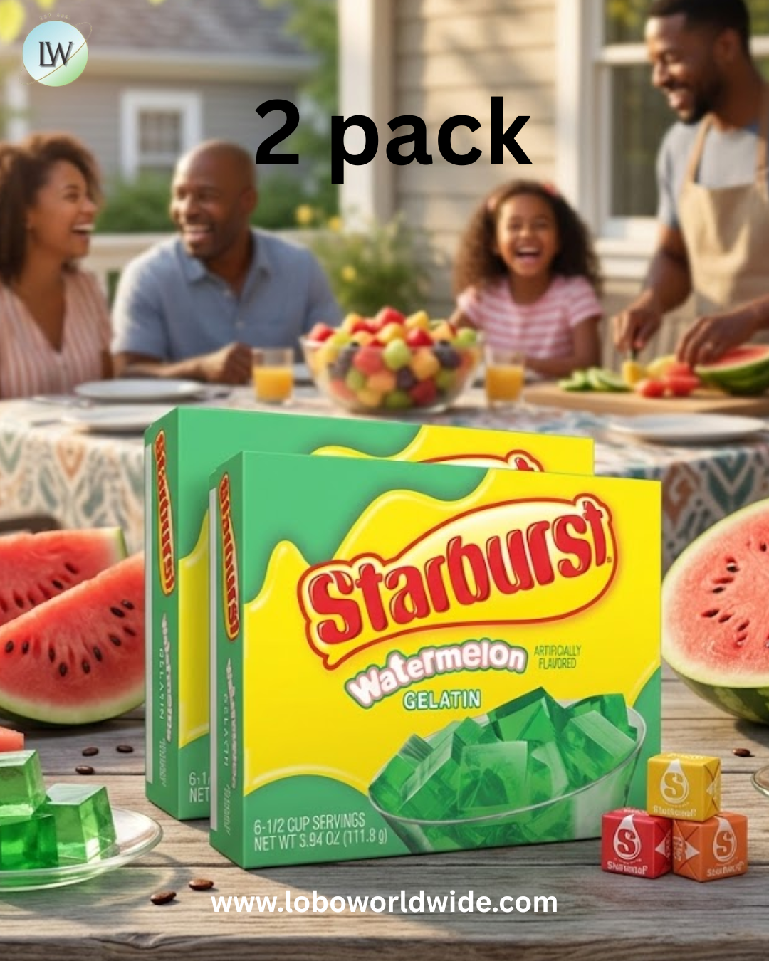 (2 pack) Starburst Gelatin Dessert Mix, Fat-free, 6 Servings, 3.93 oz Cardboard Box