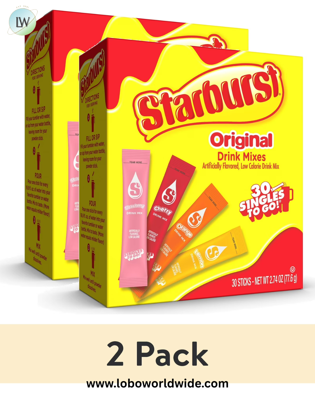 Starburst Zero Sugar Variety pack Singles To Go Powdered Drink Mix, Original, 30 Count Packets