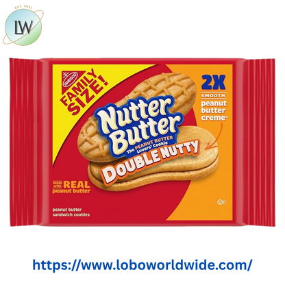 Nutter Butter Double Nutty Peanut Butter Sandwich Cookies, Family Size, 15.27 oz