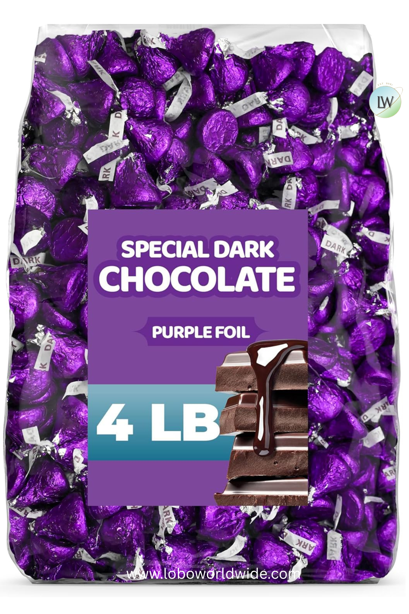 Special Dark Chocolate - 4 LB (Approx. 400 pcs) - Bulk Individually Wrapped Purple Foil Candy