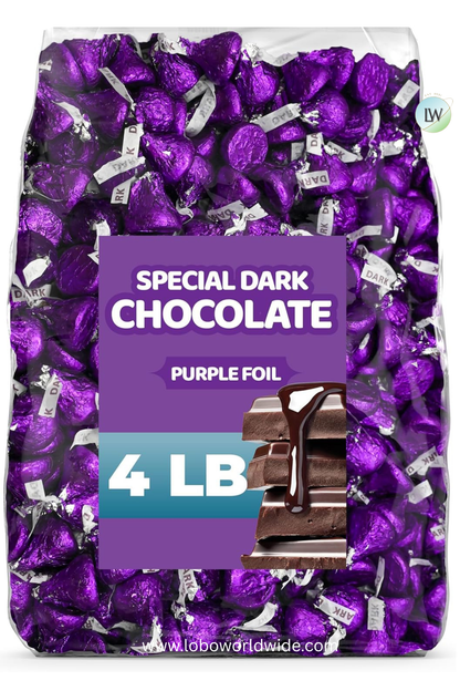 Special Dark Chocolate - 4 LB (Approx. 400 pcs) - Bulk Individually Wrapped Purple Foil Candy
