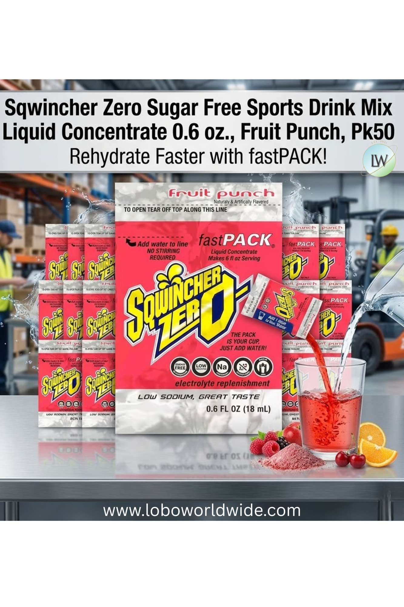 Sqwincher Sugar Free Sports Drink Mix Liquid Concentrate 0.6 oz., Fruit Punch, Pk50