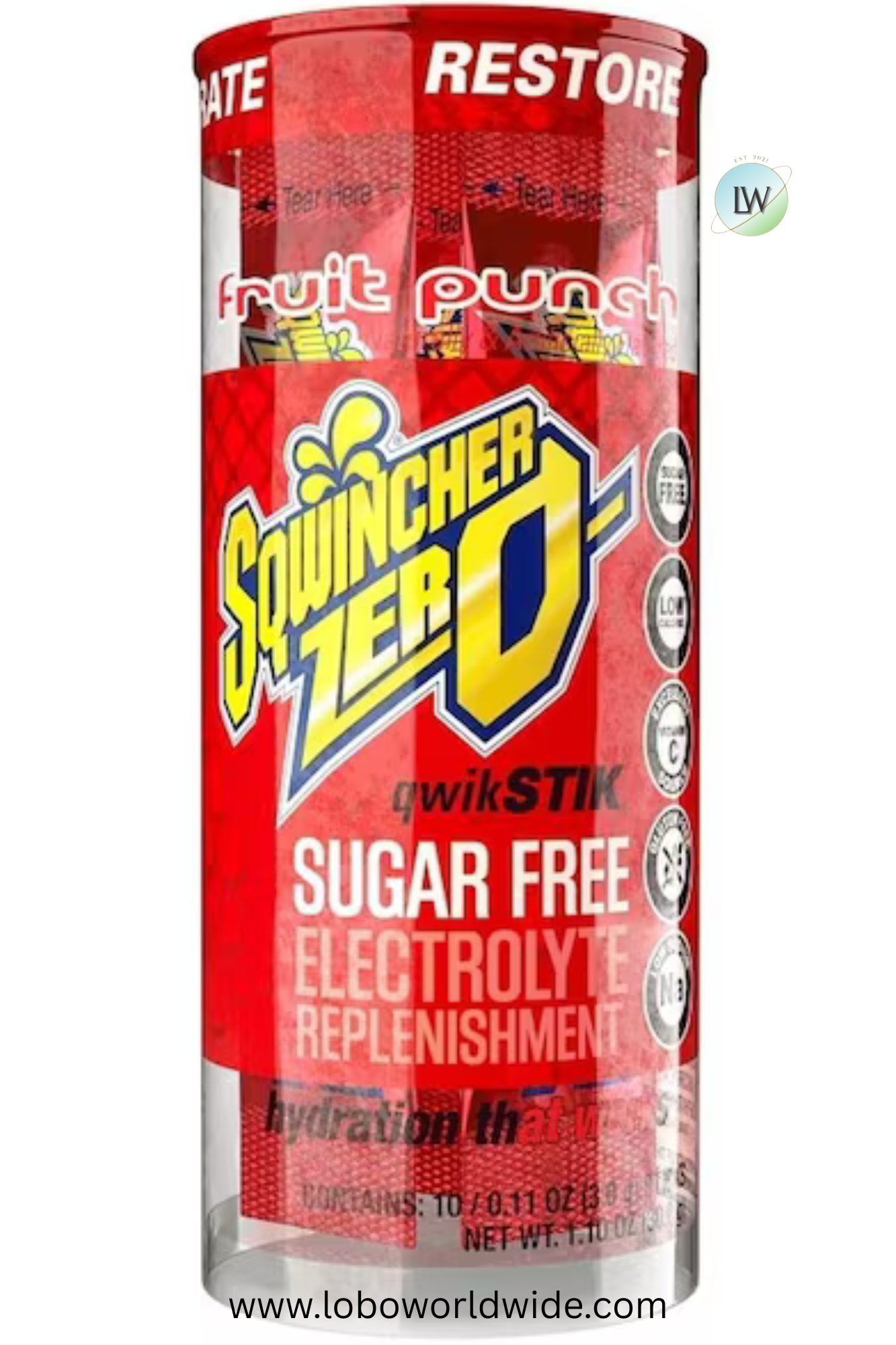 Sqwincher Qwik Stik ZERO Series Drink Mix, Sugar-Free, Powder, Fruit Punch Flavor, 0.11 oz Stick - (Pack of 12)
