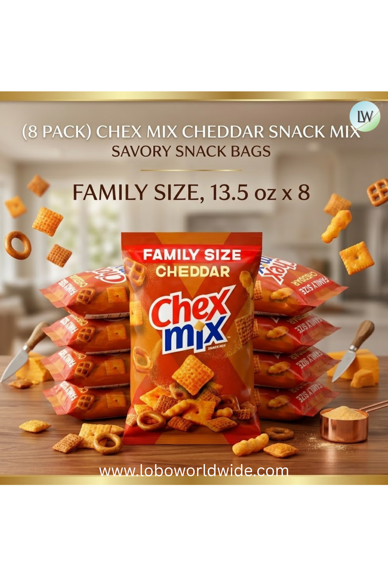 Chex Mix Cheddar Snack Mix, Savory Snack Bag, Family Size, 13.5 oz(Various Sizes)