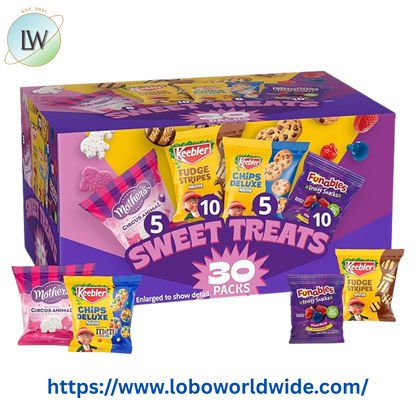Keebler Sweet Treat Variety Pack, 30-Count Box, Includes Chips Deluxe, Funables, Fudge Stripes, and Mother's Circus Animal Cookies, 29 oz