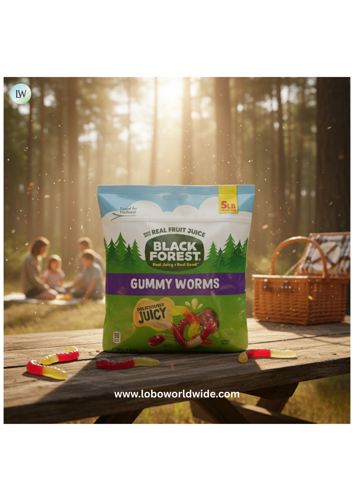 Black Forest Gummy Worms Candy, Made With Real Fruit Juice, Resealable Bag, 5 Pound Bulk Bag