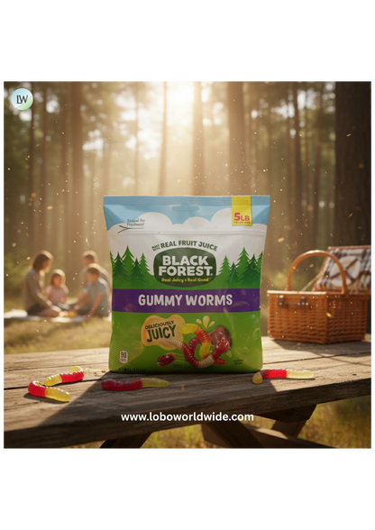 Black Forest Gummy Worms Candy, Made With Real Fruit Juice, Resealable Bag, 5 Pound Bulk Bag