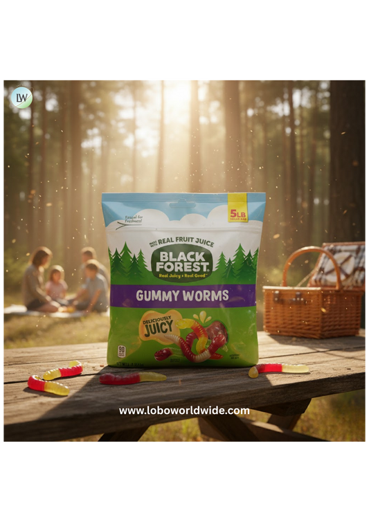 Black Forest Gummy Worms Candy, Made With Real Fruit Juice, Resealable Bag, 5 Pound Bulk Bag