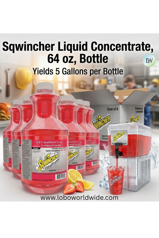 Sqwincher Liquid Concentrate, 64 oz, Bottle, Yields 5 gal, Strawberry Lemonade, 6 per case