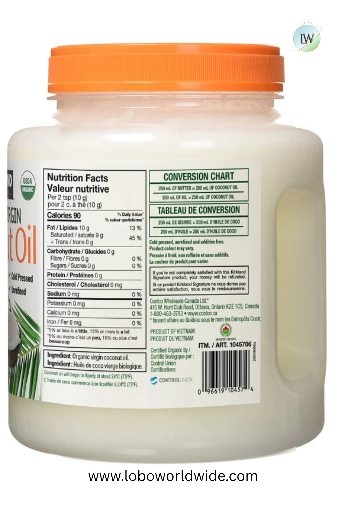 Kirkland Signature Organic Virgin Coconut Oil, 2.3 kg
