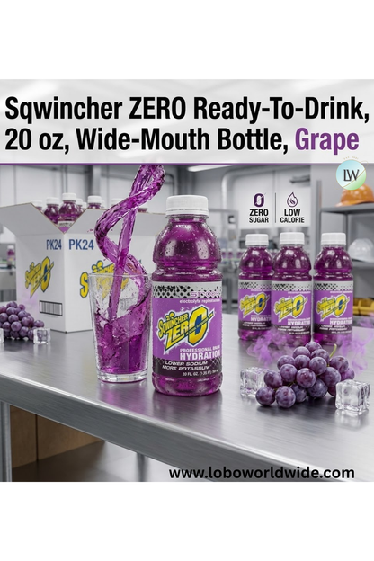 Sqwincher ZERO Ready-To-Drink, 20 oz, Wide-Mouth Bottle, Grape