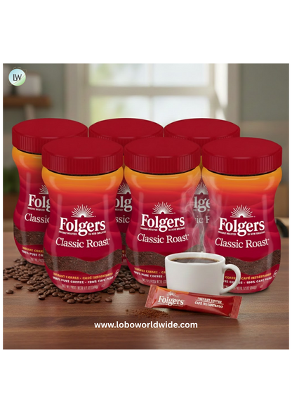 Folgers Classic Roast Instant Coffee Crystals, 12 Ounces (Pack of 6)