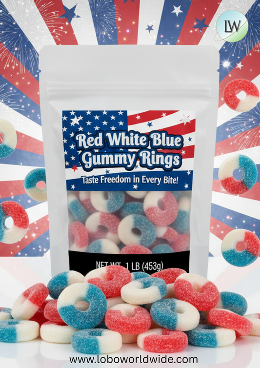 Red White Blue Gummy Rings(Various Sizes)