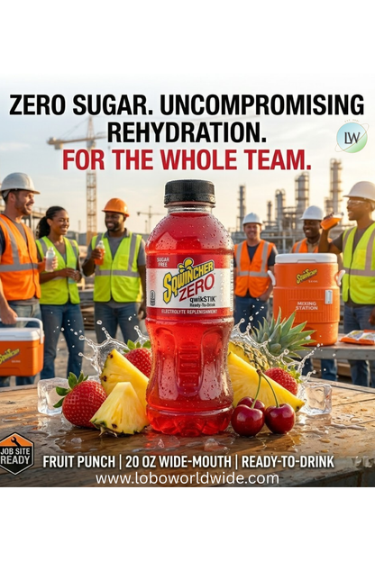 Sqwincher ZERO Ready-To-Drink, 20 oz, Wide-Mouth Bottle, Fruit Punch