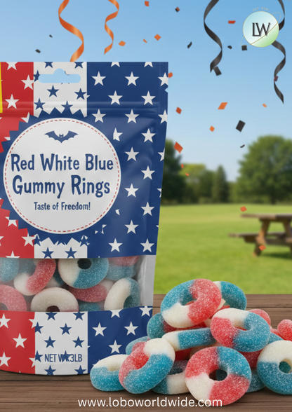 Red White Blue Gummy Rings(Various Sizes)