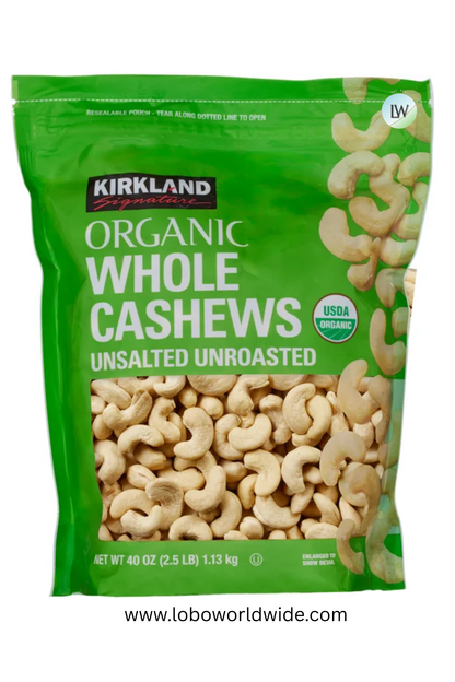 Kirkland Signature Organic Whole Cashews, Unsalted, Unroasted, 2.5 lbs