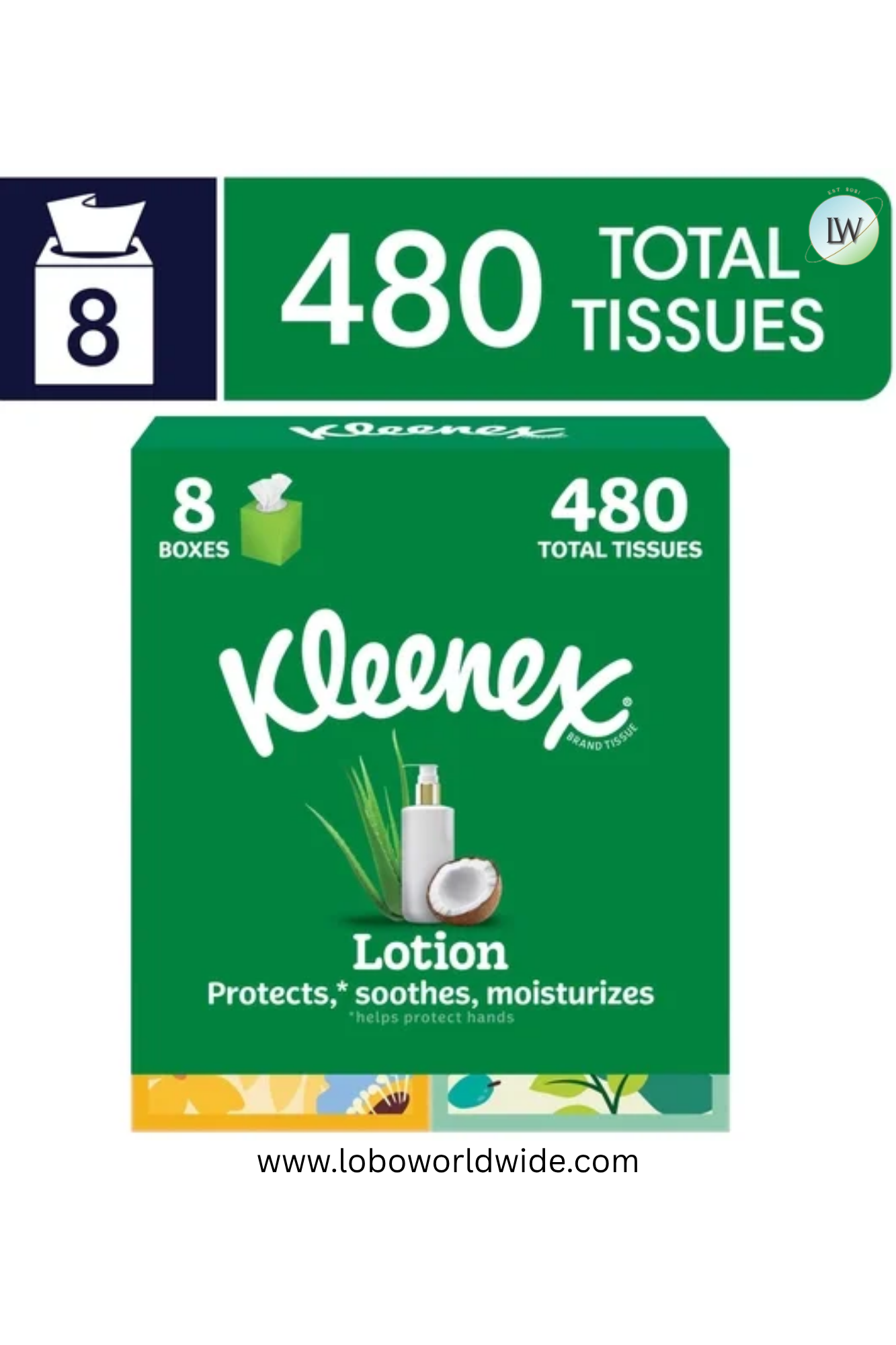 Kleenex Lotion Facial Tissues with Coconut Oil, 3-Ply, 60 Tissues (8 Cube Boxes)