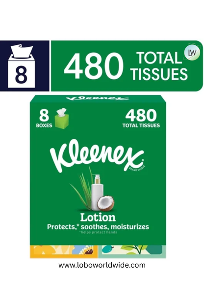 Kleenex Lotion Facial Tissues with Coconut Oil, 3-Ply, 60 Tissues (8 Cube Boxes)