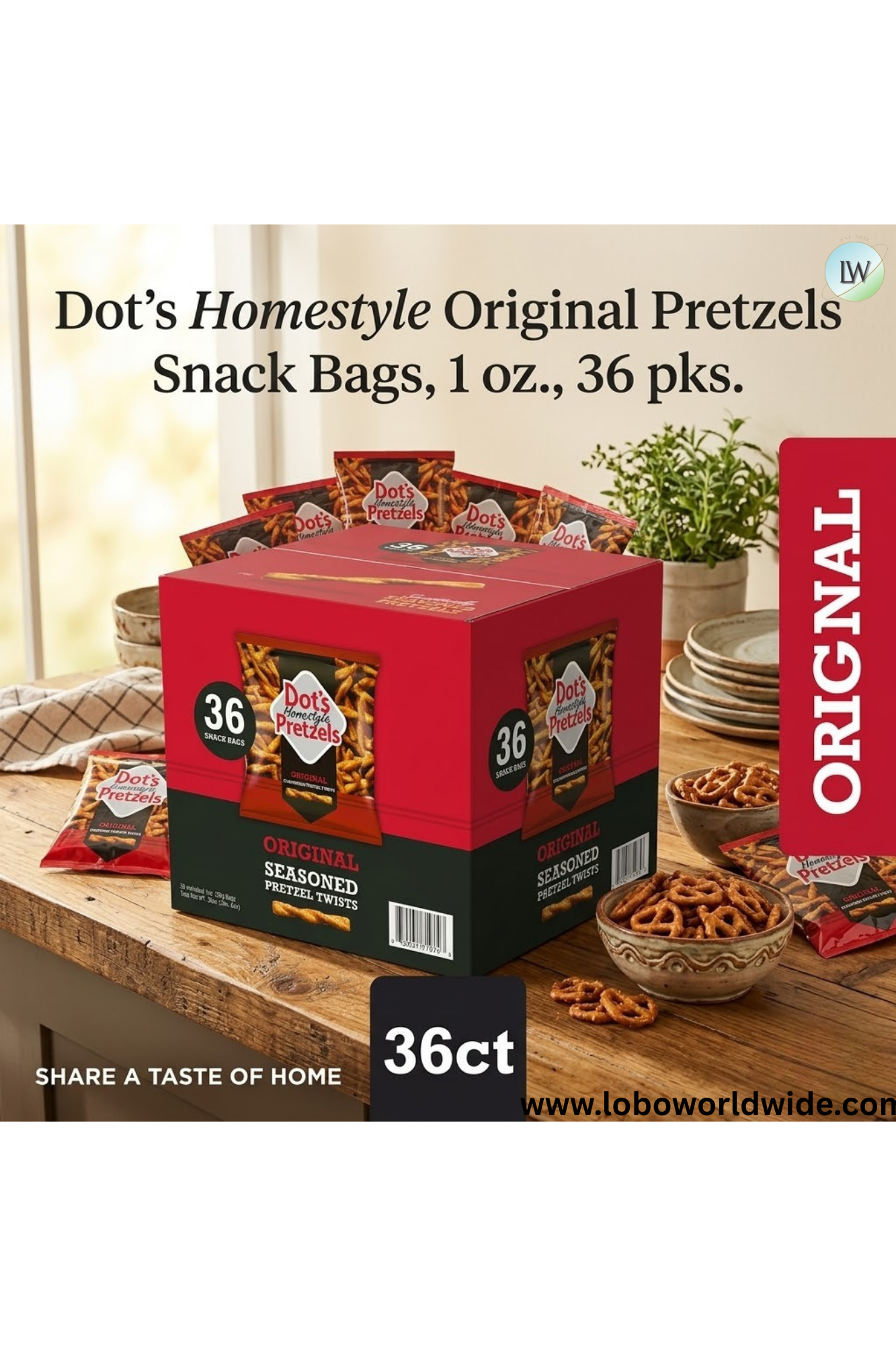 Dot's Homestyle Original Pretzels Snack Bags, 1 oz. (Pack of 36)