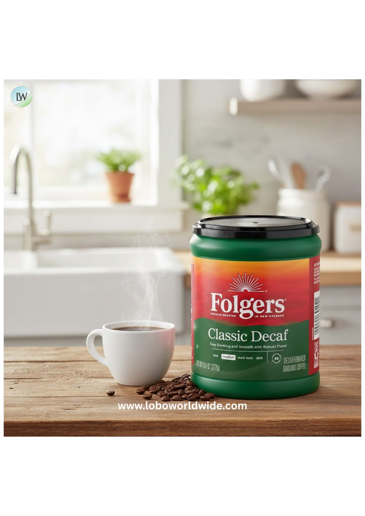 Folgers Decaf Coffee, Ground Coffee, Classic Medium Roast, 9.6 oz Canister