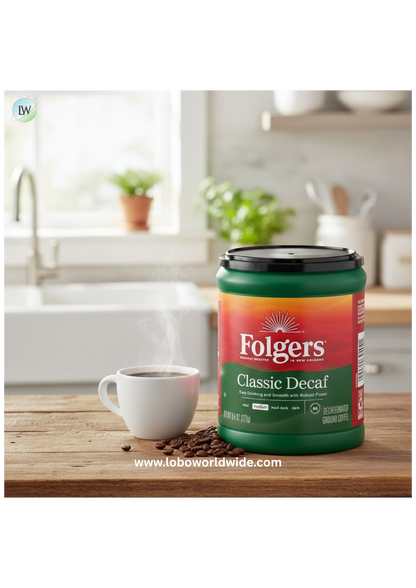 Folgers Decaf Coffee, Ground Coffee, Classic Medium Roast, 9.6 oz Canister