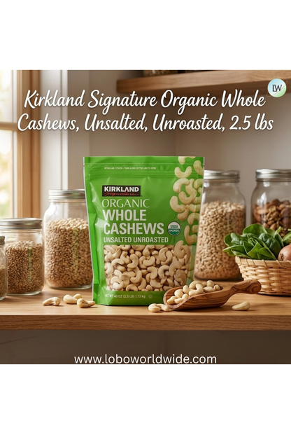 Kirkland Signature Organic Whole Cashews, Unsalted, Unroasted, 2.5 lbs