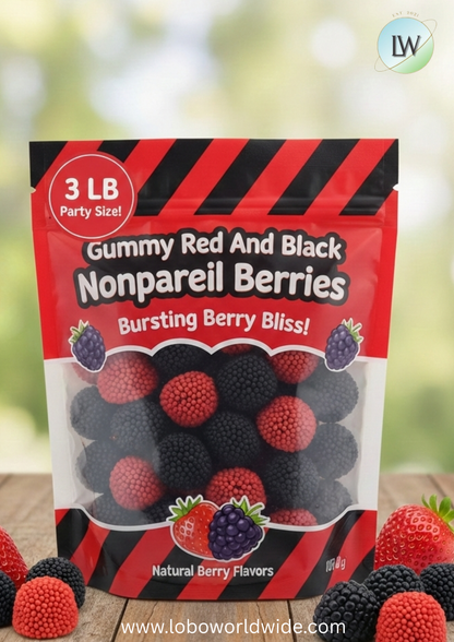Gummy Red And Black Nonpareil Berries(Various Sizes)