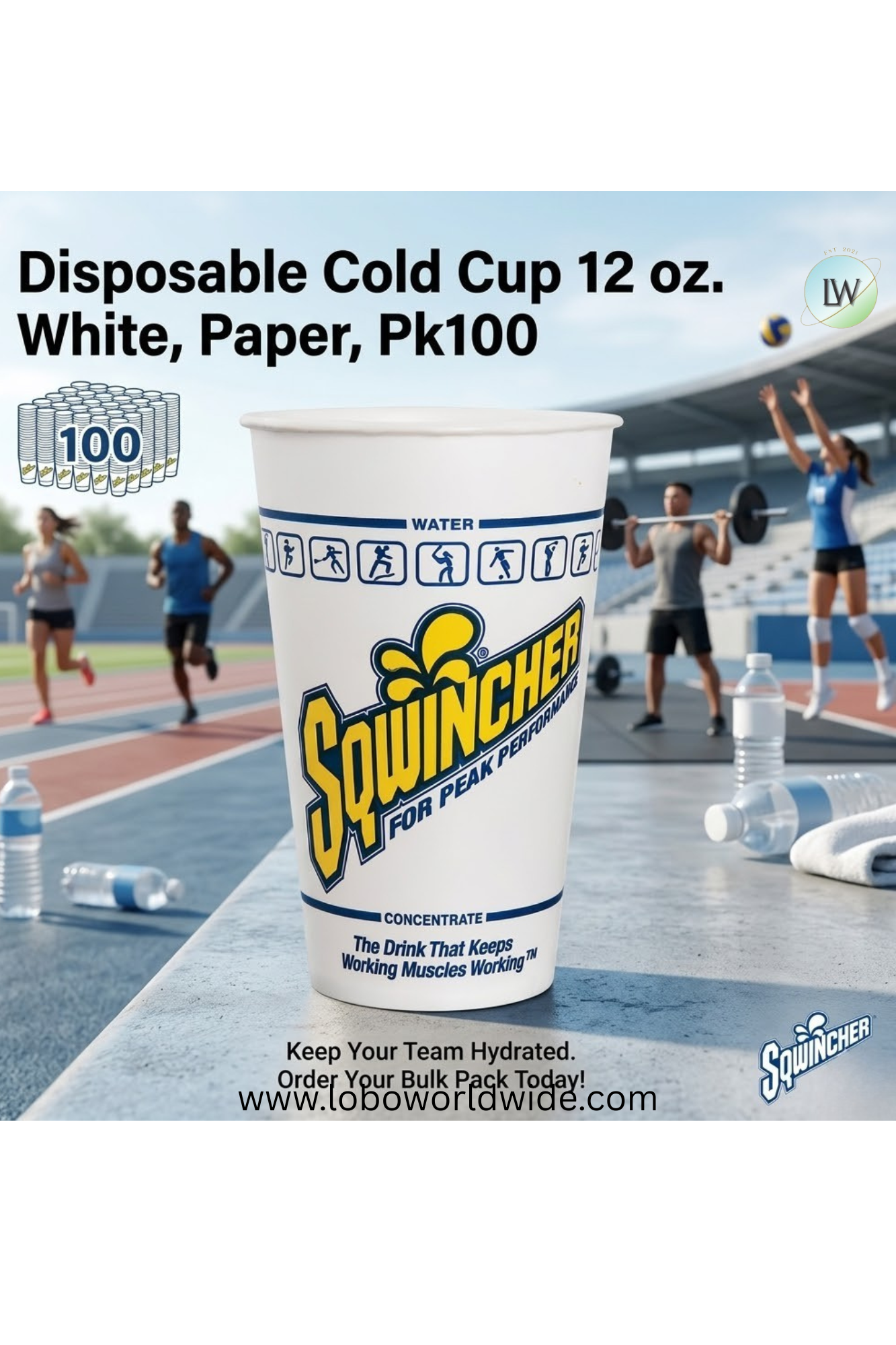 Sqwincher Disposable Cold Cup 12 oz. White, Paper, Pk100