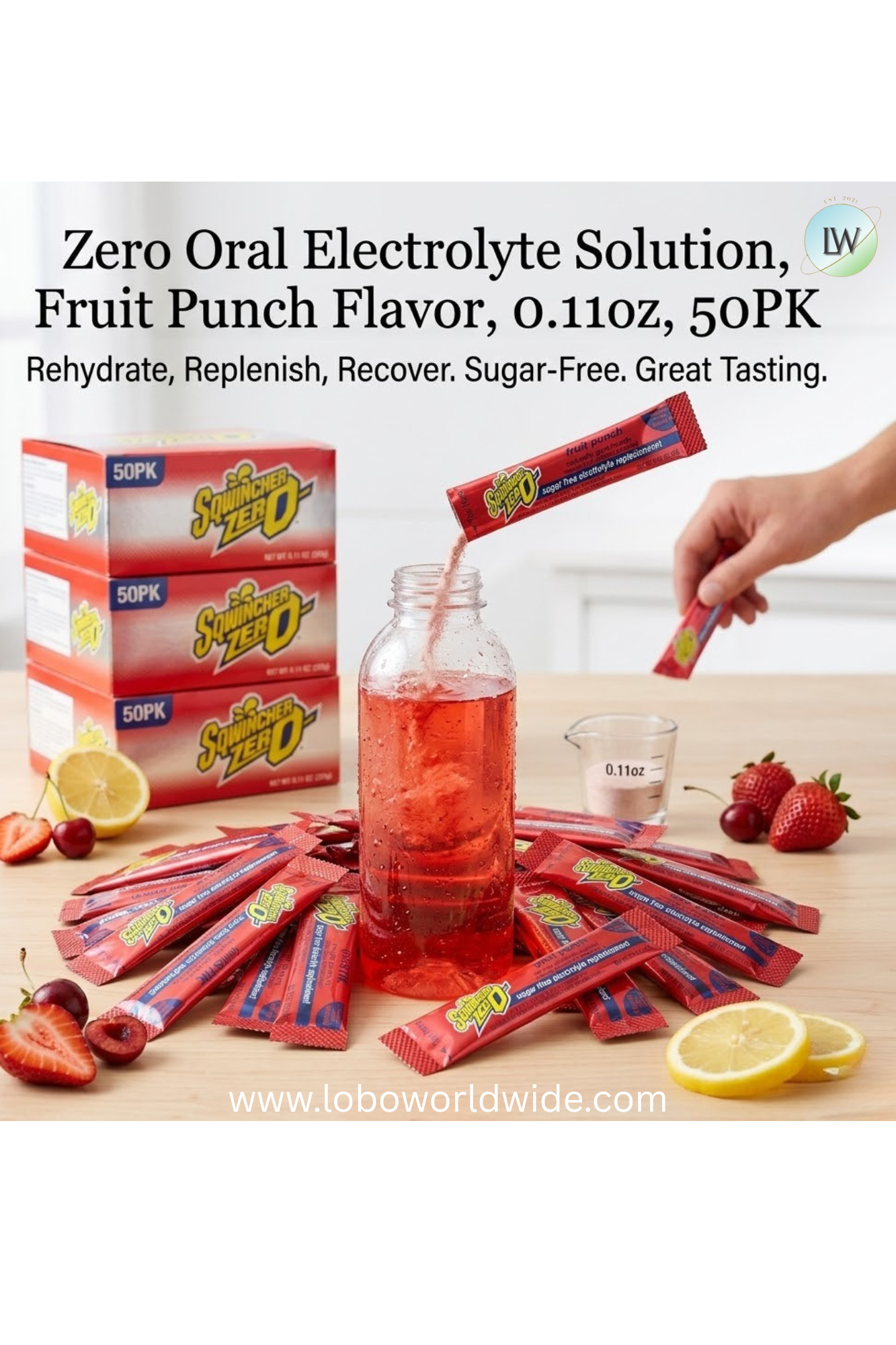 Sqwincher Zero Oral Electrolyte Solution, Fruit Punch Flavor, 0.11oz,50PK