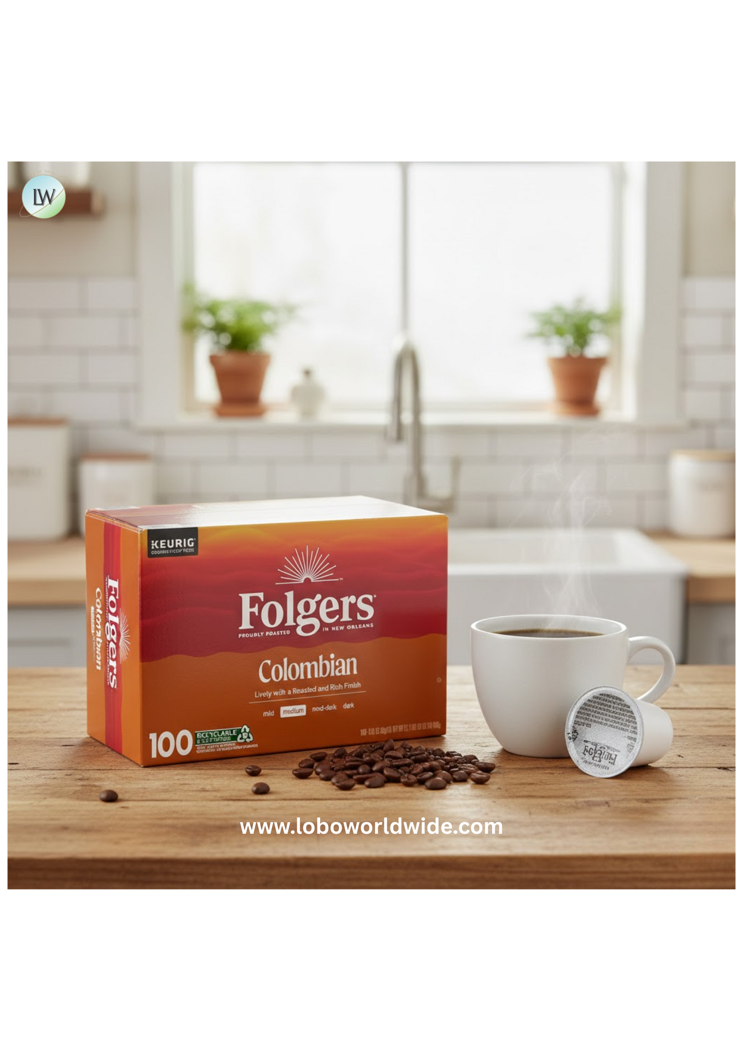 Folgers Medium Roast K-Cup Coffee Pods, 100% Colombian, 100 ct.