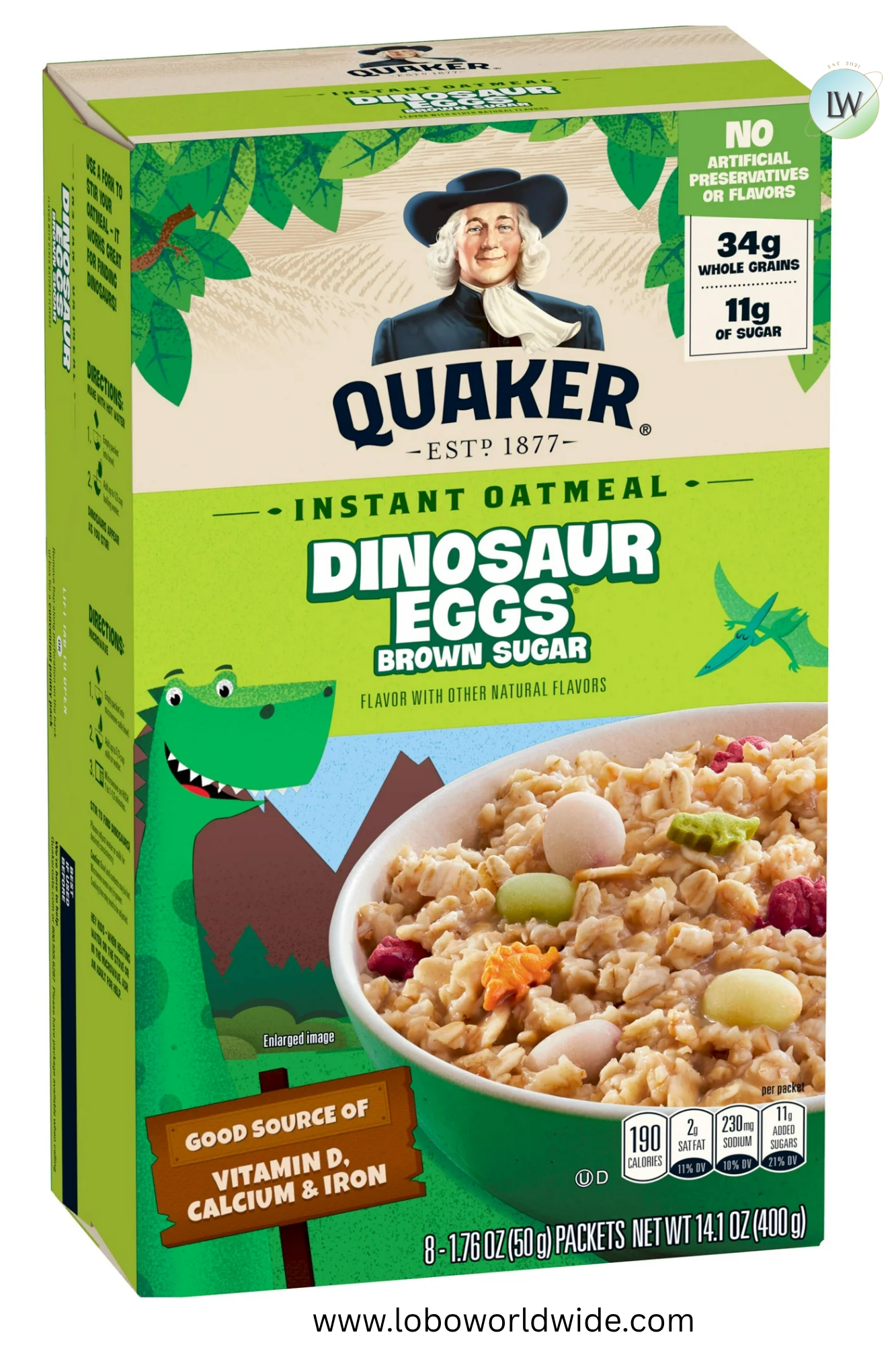 Quaker Instant Oatmeal, Dinosaur Eggs & Brown Sugar, 1.76 oz, 8 Packets