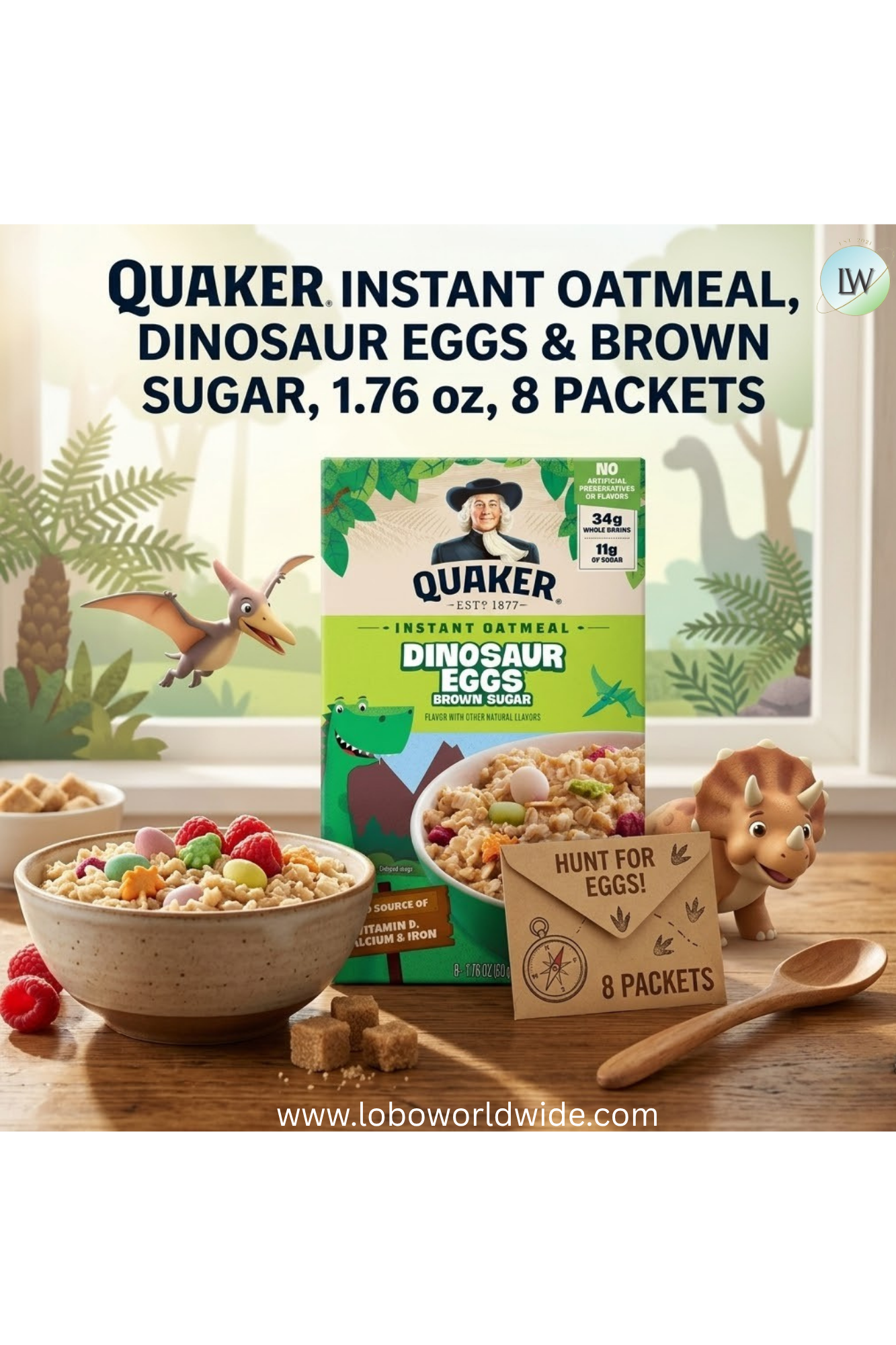 Quaker Instant Oatmeal, Dinosaur Eggs & Brown Sugar, 1.76 oz, 8 Packets