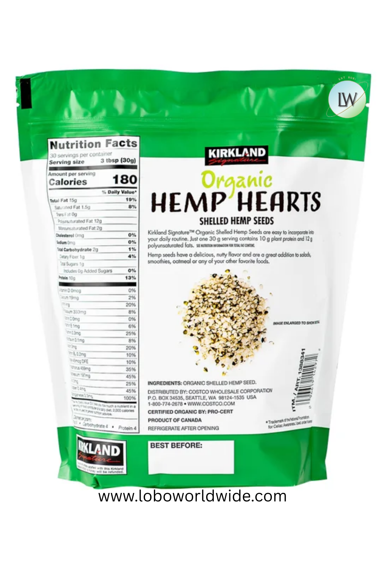 Kirkland Signature Organic Hemp Hearts, 3-pack (6 lbs Total)