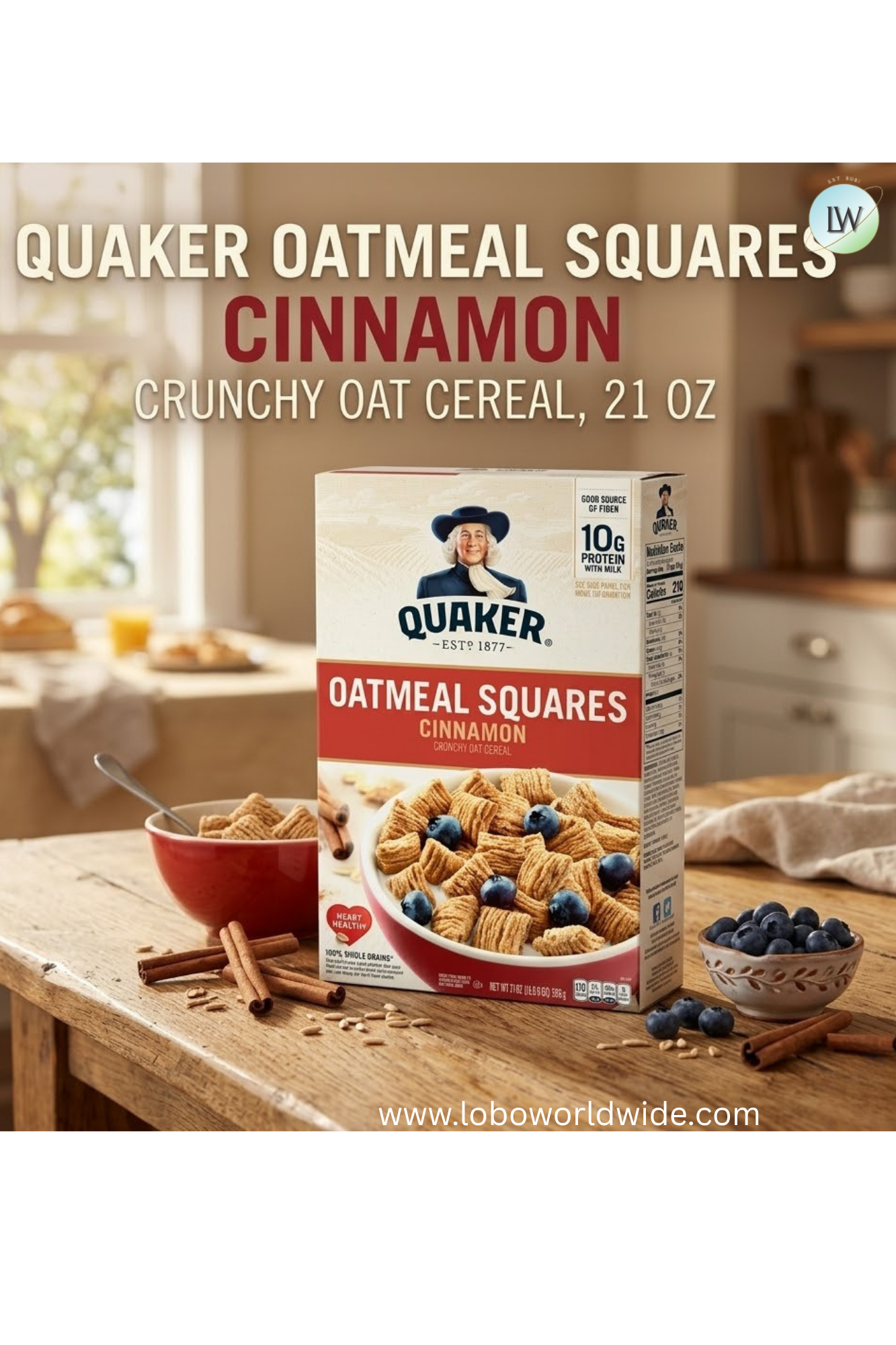 Quaker Oatmeal Squares Cinnamon Crunchy Oat Cereal, 21 oz