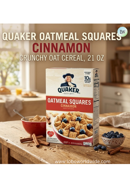 Quaker Oatmeal Squares Cinnamon Crunchy Oat Cereal, 21 oz